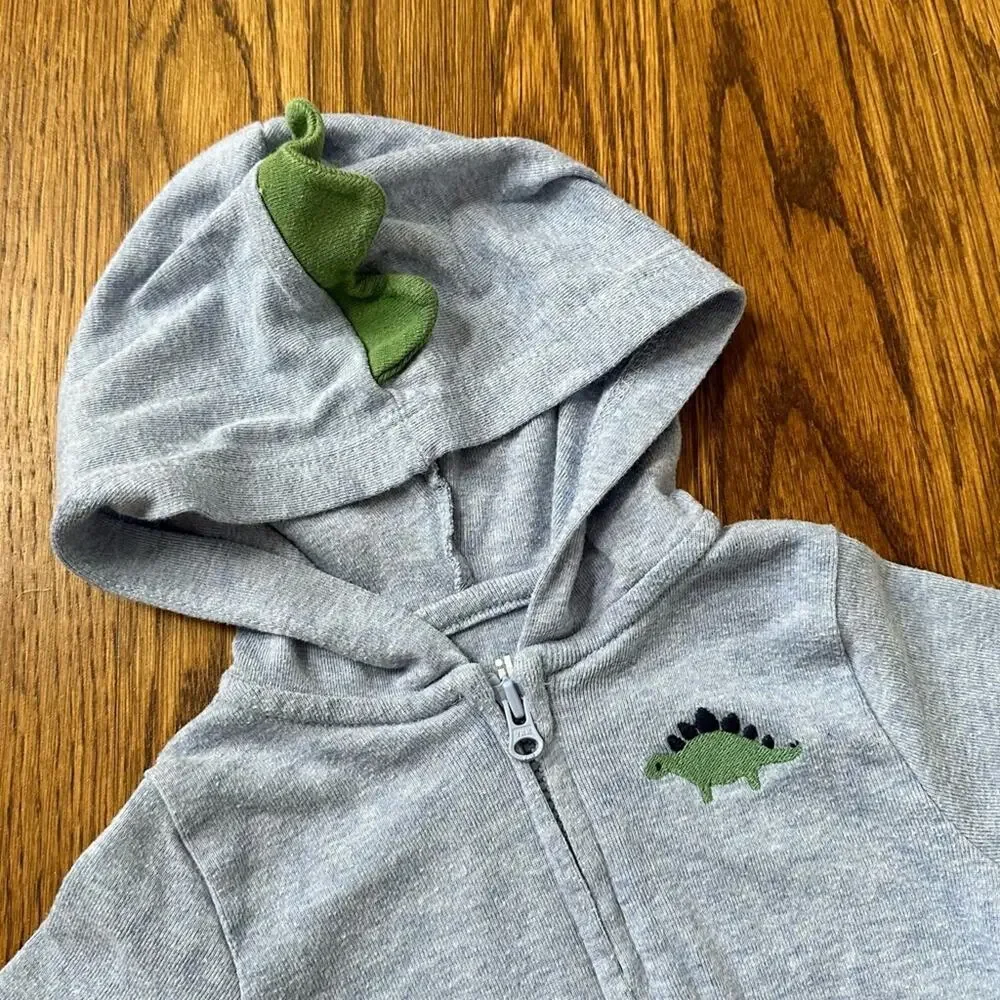 Carter’s dinosaur hoodie and striped pants outfit, size 6-9M